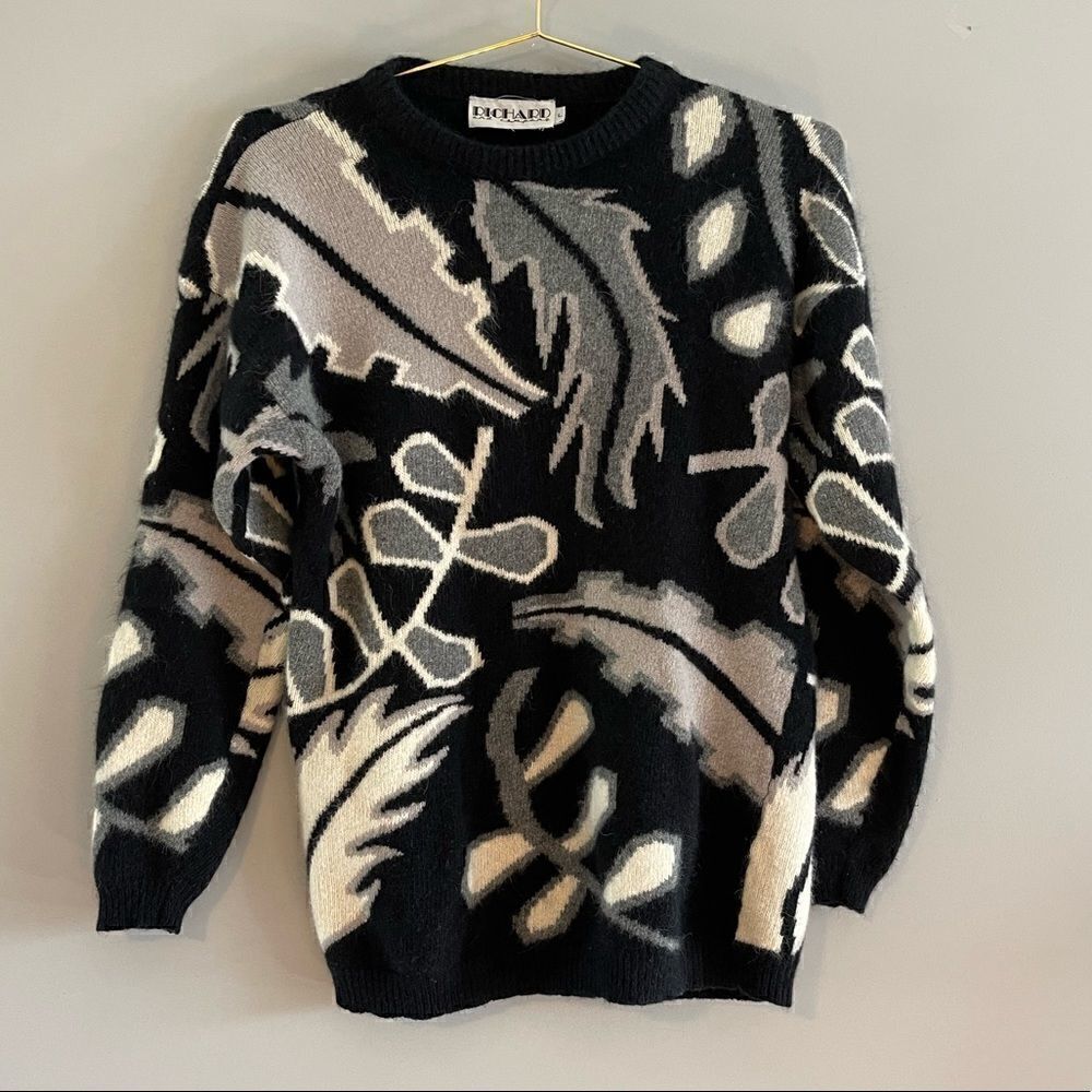 VTG Richard and Company Leaf Print Fuzzy Sweater || SZ L